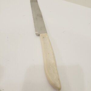 Vtg Ouikut Quick edge Stainless Knife Bakelite Ivory Tone Swirl Handle